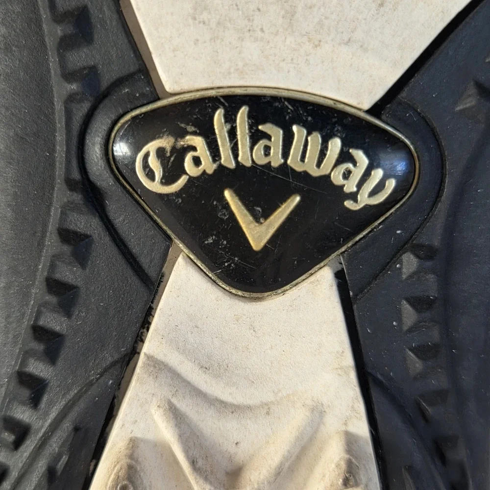 Callaway Couture Women’s Moc Shoes Loafers Ivory with Tan Trim Spiked Sole 8
